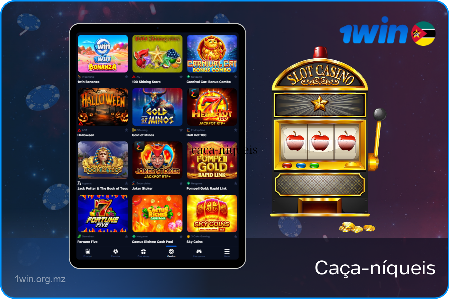 Mais de 10.000 jogos de slot no 1win para jogadores de Moçambique, incluindo clássicos, jackpots e slots progressivas disponíveis para jogar a dinheiro real