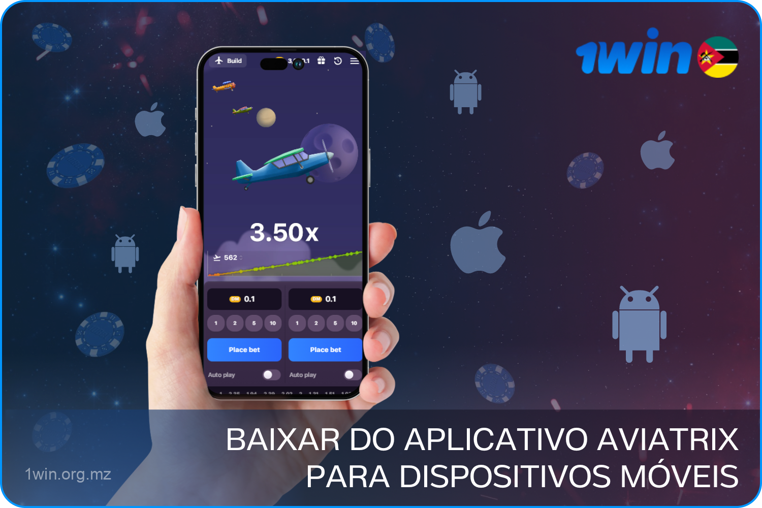 Os jogadores de Moçambique podem começar a jogar a dinheiro real no seu smartphone, descarregando a aplicação gratuita 1win Aviatrix para Android ou iOS